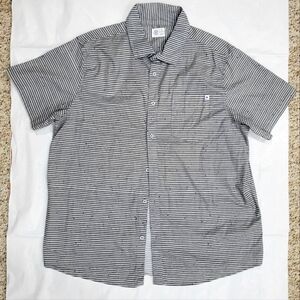 Hurley Men Size XL Short Sleeve Striped Button-Up Casual Button Down Shirt Gray